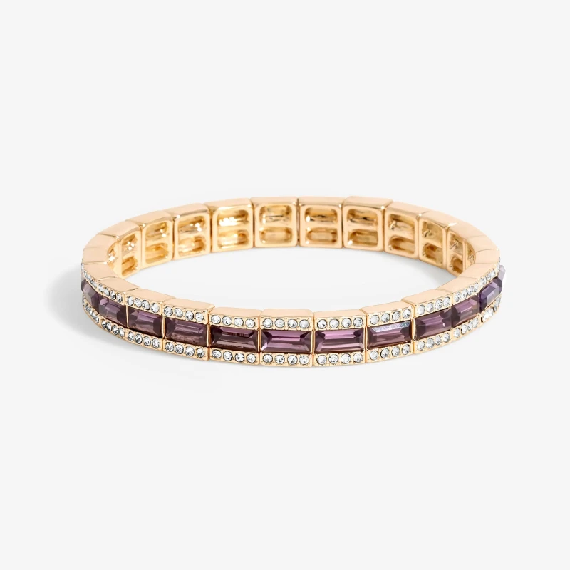Image of Jon Richard Rose Gold Plated Amethyst Baguette Stretch Bracelet Rose Gold