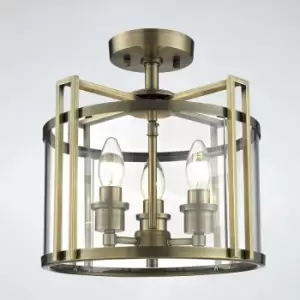 Image of Eaton Semi-Ceiling Light 3 Bulbs antique brass / glass