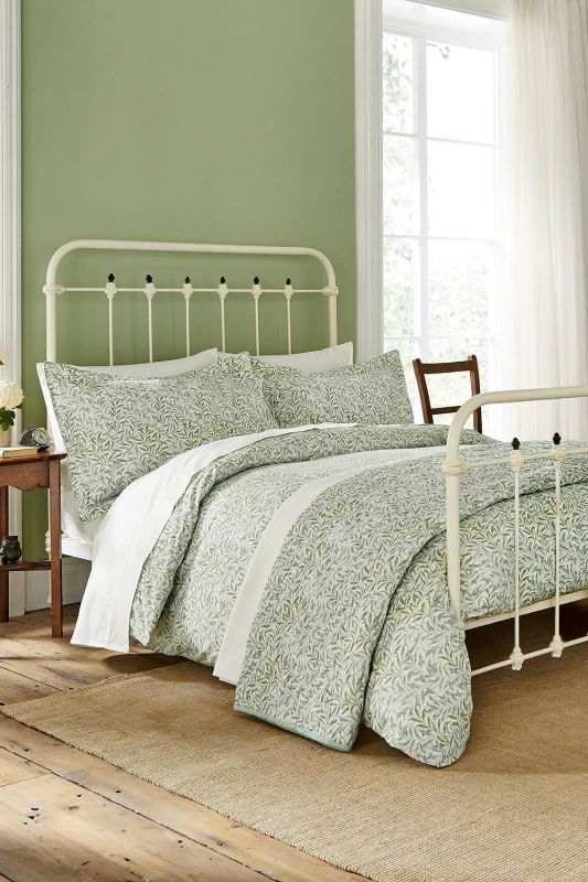 Image of Morris & Co 'Willow Bough Sage' Cotton Percale Duvet Cover Set in Green Size: Double Green Unisex Double