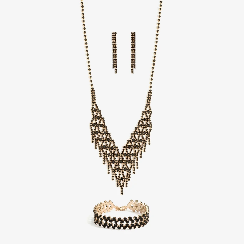 Image of Mood Gold Black Diamante Three Piece Set Gold female