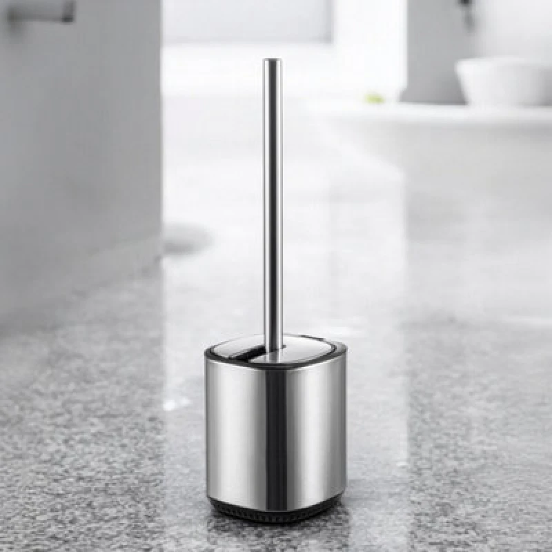 Image of Showerdrape Echo Collection Stainless Steel Satin Toilet Brush & Holder Silver