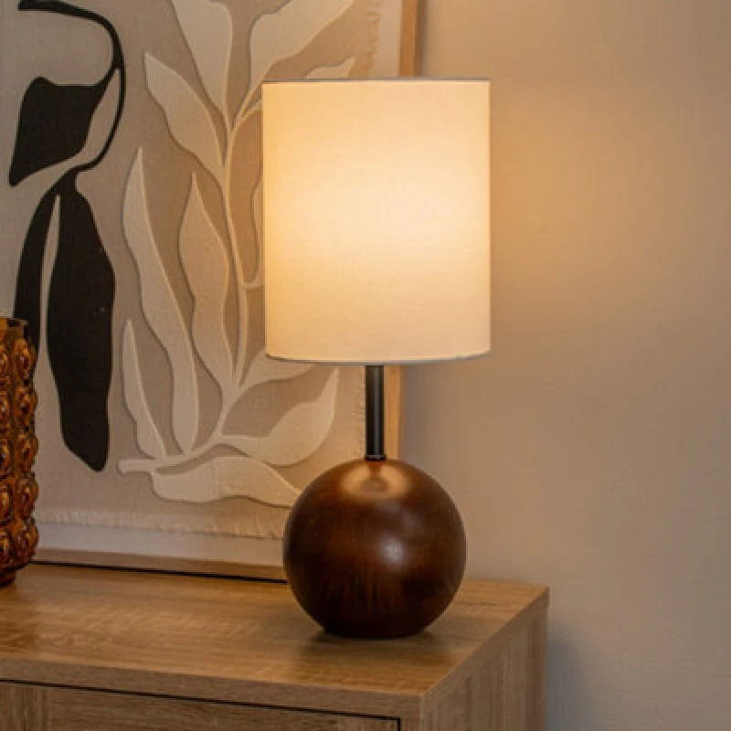 Image of ValueLights ValueLights Brandon White Tall Linen Lamp Shade Dark Walnut Wood Ball Table Lamp in Brown Brown One Size Unisex 5016529271291