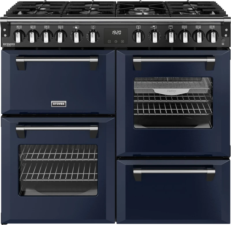 Image of Stoves Richmond Deluxe 100DF 100cm wide Dual Fuel Range Cooker with Gas Hob - Midnight Blue - A Rated