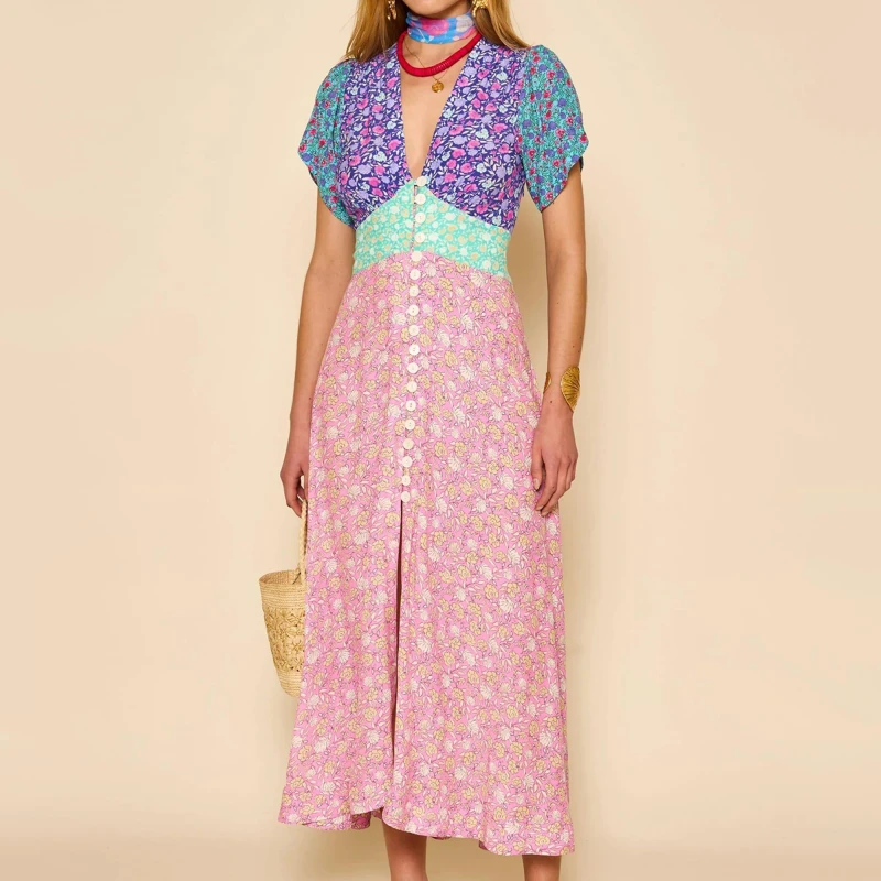 Image of RIXO Novara Midi Dress Multi Colour female 10