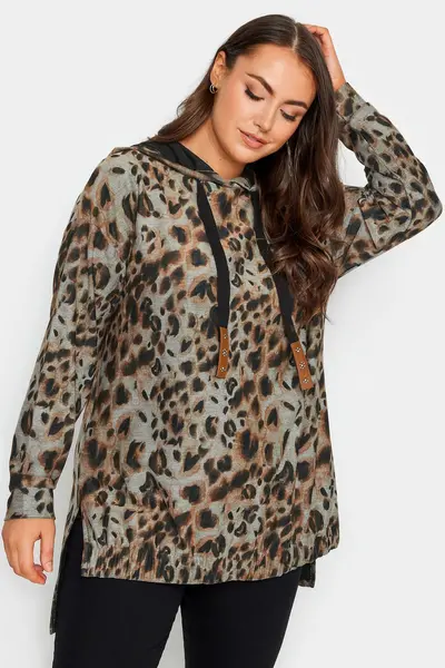 Image of Yours Leopard Print Hoodie Brown
