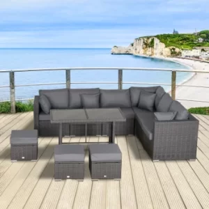 Image of Outsunny 10 Pcs Rattan Sofa Set-Grey/Dusty Blue Cushion