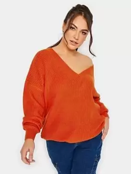 Image of Yours Double V Neck Jumper Orange, Size 22-24, Women