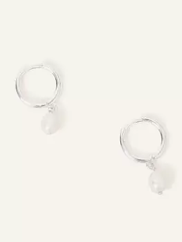 Image of Accessorize St Silver Plated Pearl Hoops, White, Women