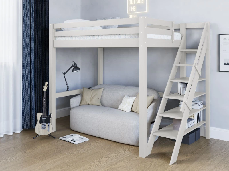 Image of Noomi Studio Loft Bed Double High Sleeper in White Size: EU Double White Unisex EU Double
