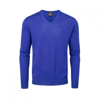 Image of Oscar Jacobson Pin Merino V-Neck Sweater - Royal Blue