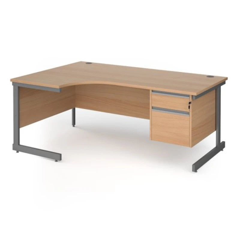 Image of Contract 25 Office Desk Left Hand Corner Desk 1800mm With Pedestal Beech Top With Graphite Frame 1200mm Depth Contract 25 CC18EL2-G-B Beech CC