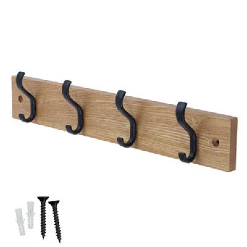 Image of Keypak Wall-Mounted Coat Rack - 4 Hooks On Modern Wooden Base For Wall & Door - 38Cm (Matte Black/ash)