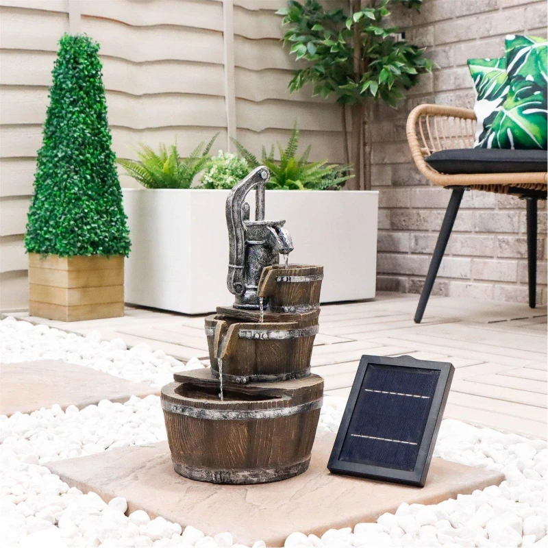 Image of Streetwize Solar Water Feature - Traditional Pump and Buckets Fountain Brown unisex One Size