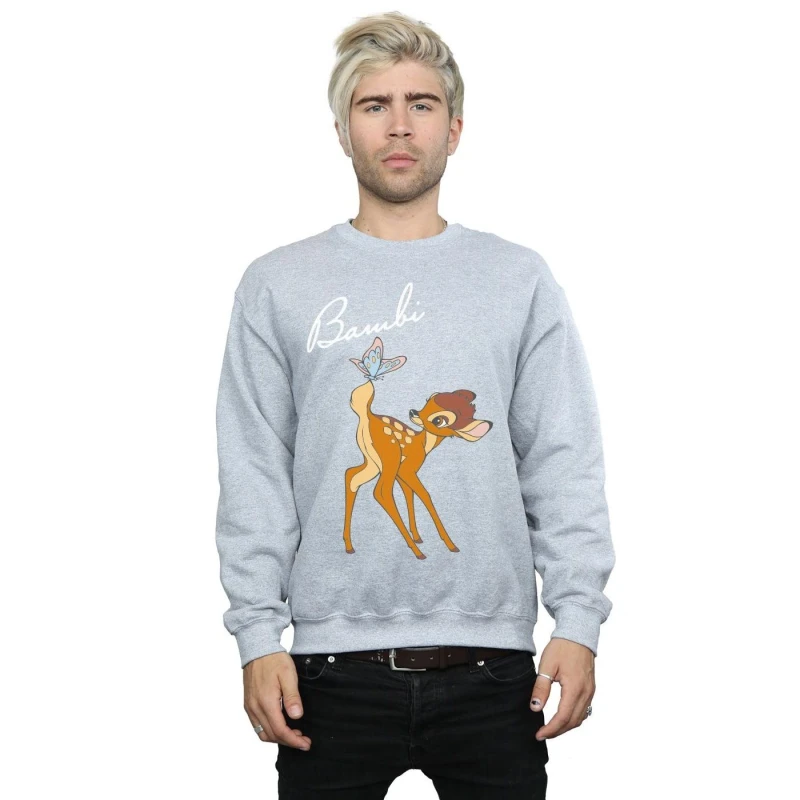 Image of Disney Men Bambi Butterfly Tail Sweatshirt in Grey Size: Small Grey S Male 5059568793492