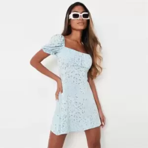 Image of Missguided Ruched Bust Skater Mini Dress Ss Floral - Blue
