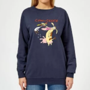 Image of Cow and Chicken Characters Womens Sweatshirt - Navy - M