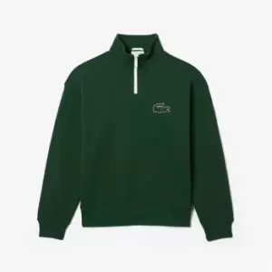 Image of Lacoste Unisex Zip High Neck Organic Cotton Sweatshirt Size 4 - M Green