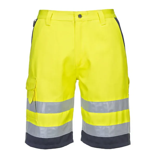 Image of Portwest Mens Class 1 Hi Vis Poly Cotton Shorts E043YNRXS Colour: Yellow / Navy