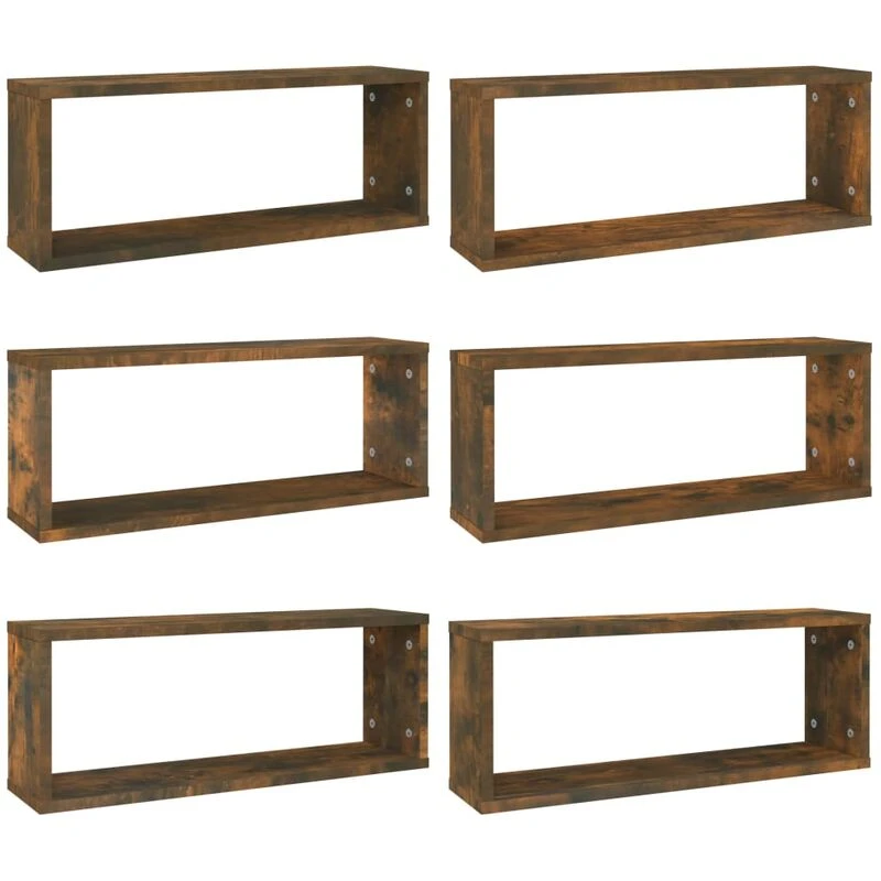 Image of VIDAXL Wall Cube Shelves 6 pcs Smoked Oak 60x15x23cm Engineered Wood Vidaxl 8720286956069