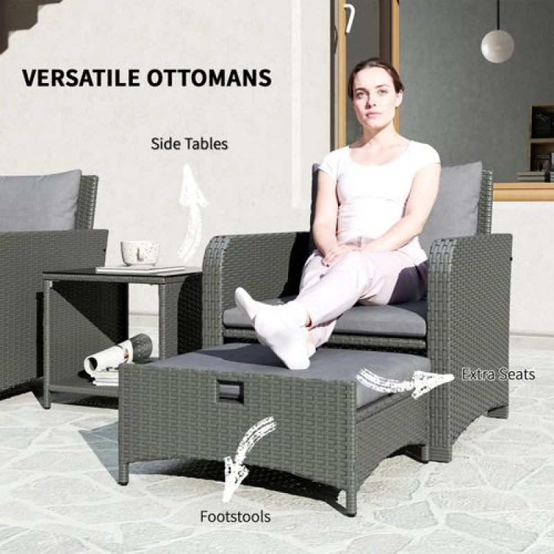 Image of Outsunny Wicker Patio Conversation Set with 2 Armchairs and 6 Cushions Grey 860-349V70GY