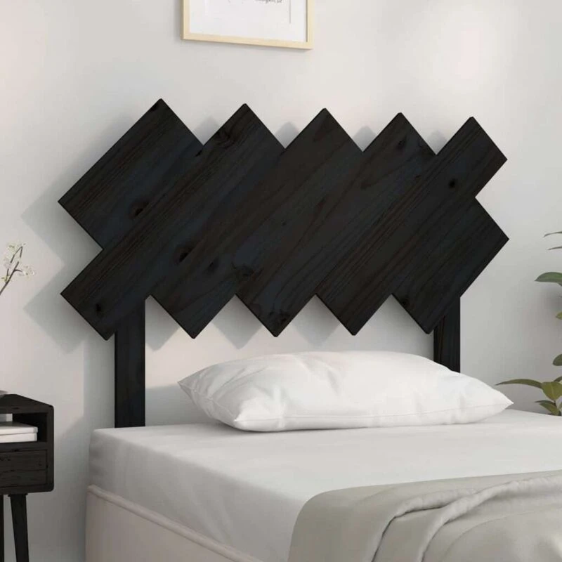 Image of Vidaxl Bed Headboard Black 104X3X80.5cm Solid Wood Pine, Black 819209