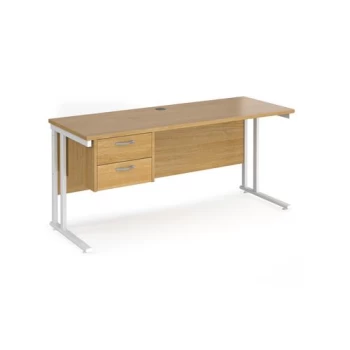 Image of Office Desk Rectangular Desk 1600mm With Pedestal Oak Top With White Frame 600mm Depth Maestro 25 MC616P2WHO