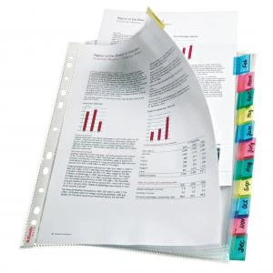 Image of Index with 12 Tabbed Pockets A4 Polypropylene - Glass Clear - Outer Carton of 10