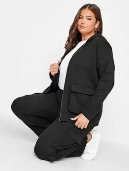 Image of Yours Yours Multipocket Zip Through Hoodie, Black, Size 30-32, Women