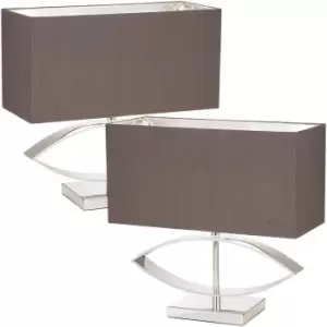 Image of 2 PACK Rectangle Table Lamp Light Silver Taupe Shade Square Base Desk Sideboard