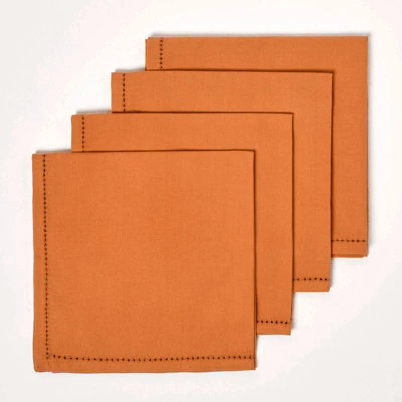 Image of Homescapes Cotton Fabric 4 Napkins Set Burnt Orange