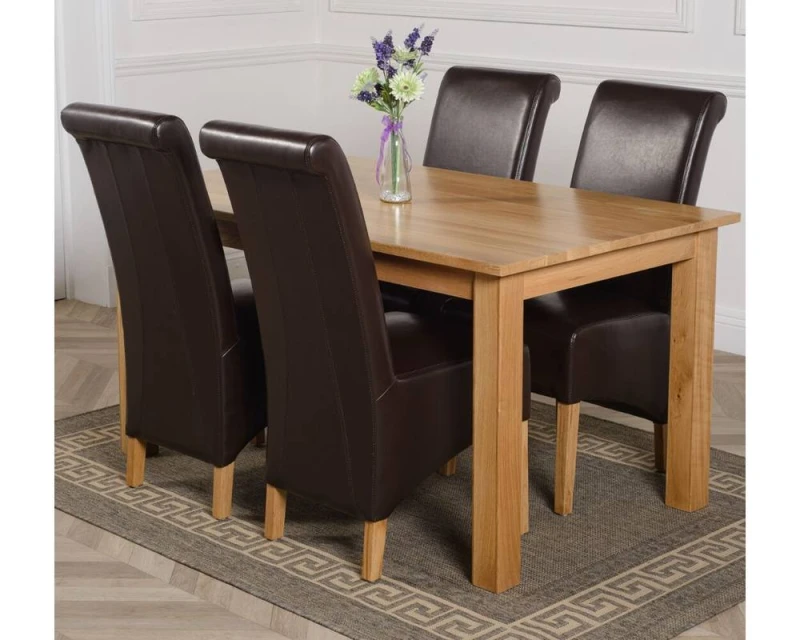 Image of Thats Furniture Oslo 150 x 90cm Medium Oak Dining Table & 4 Montana Leather Chairs in Brown Brown Unisex 150 x 90 cm