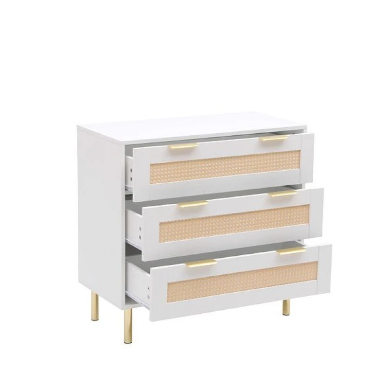 Image of Moderna MMT White Chest with Rattan Fronts, 3 Storage Drawers White Unisex