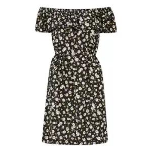 Image of Mela London Black Floral Bardot Belted Dress - Black