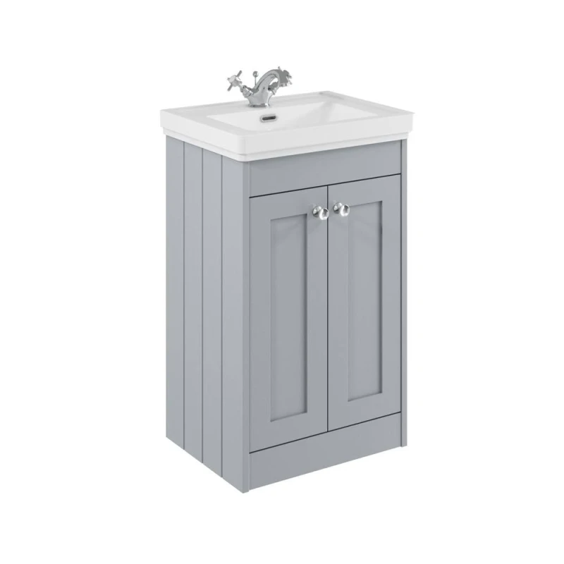 Image of Balterley 500mm Floor Standing 2 Door Unit with Basin 1 Tap Hole - Satin Grey Grey Unisex