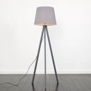 Image of Barbro Grey Tripod Floor Lamp With XL Grey Shade