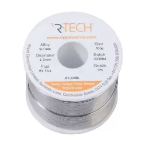 Image of R-TECH 856988 SC100e Solder 3% M1 Flux 0.5-2% Halide 1.2mm 500g Reel