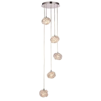 Image of Endon Directory Lighting - Endon Talia - 5 Light Spiral Cluster Pendant Chrome, Crystal (K5) Detail, G9