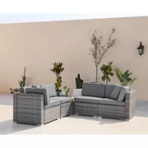 Image of Furniturebox UK - Furniturebox orlando Grey 4 Seater Modular pe Rattan Outdoor Garden Sofa Set with Glass Topped Coffee Table and Grey Cushions