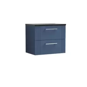 Image of Nuie Deco 600mm Wall Hung 2 Drawer Vanity & Sparkling Black Laminate Top - Satin Blue