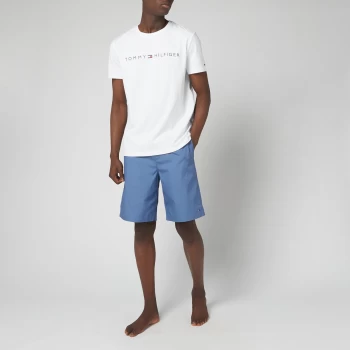 Image of Tommy Hilfiger Mens Short Sleeve Woven Sleep Set - White/Iron Blue - M