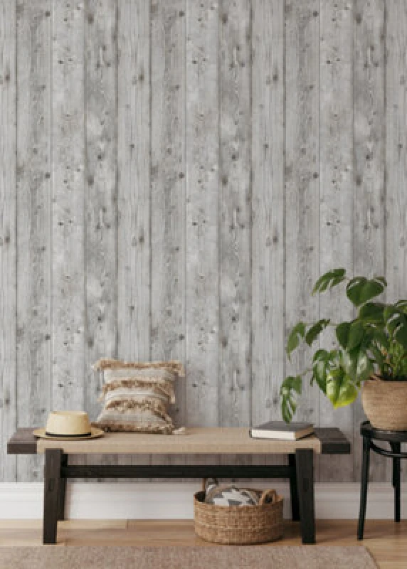 Image of Muriva Grey Wood Wood Effect Patterned Wallpaper
