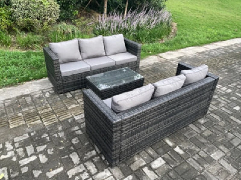Image of Fimous 6 Seater Rattan Garden Furniture Set Outdoor Patio Sofa Set with Oblong Table Dark Grey Mixed Dark Grey