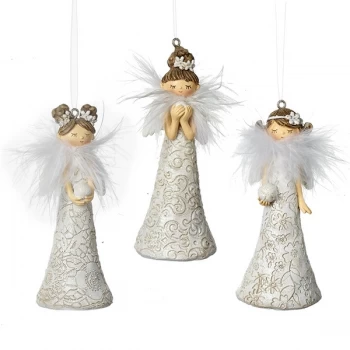 Image of Hanging White Floral Angels Decorations (Set of 3)