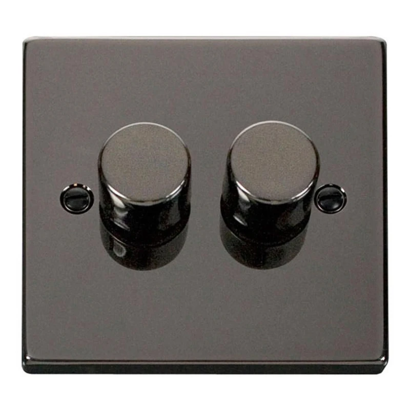 Image of SE Home Black Nickel 2 Gang 2 Way LED 100W Trailing Edge Dimmer Light Switch Black