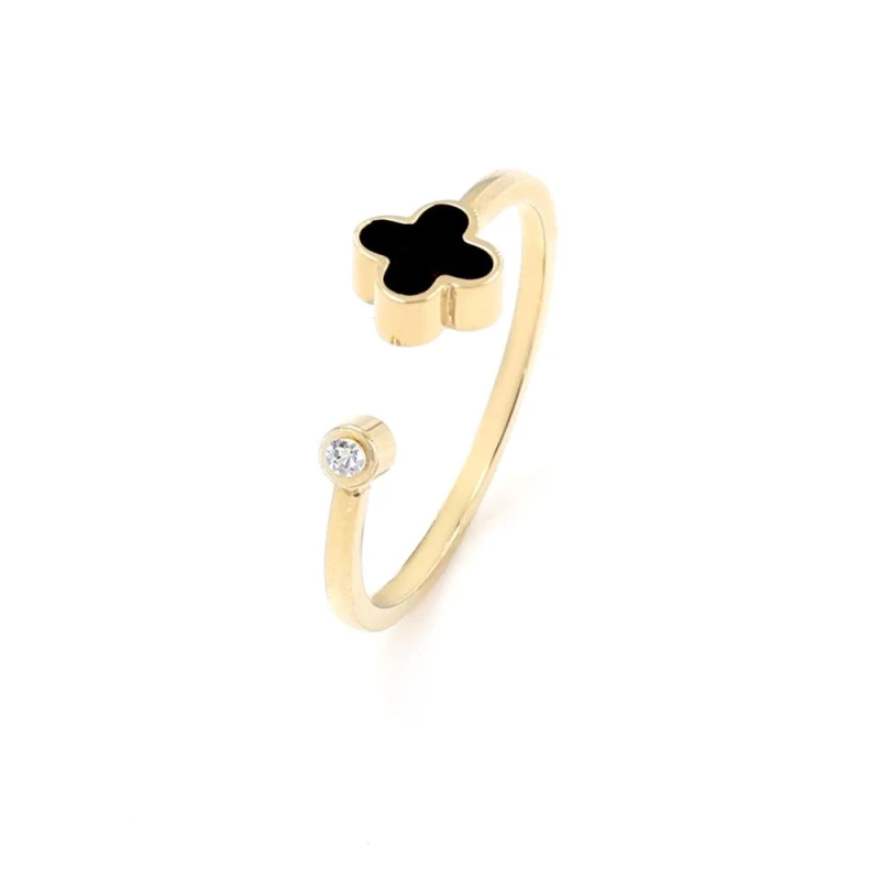 Image of Say It With Graphite Crystal Clover Ring - Yellow Gold Size: Adjustable Gold Unisex Adjustable