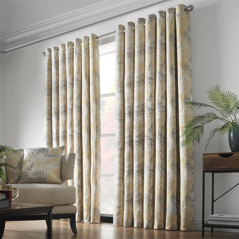 Image of Alan Symonds Fiji Lined Ring Top Curtains Ochre unisex 229x183cm