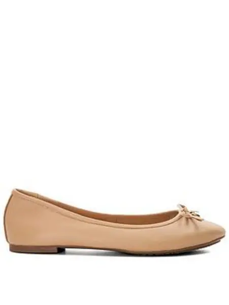 Image of Dune London Wide Fit Hallo Leather Ballerina Flat Shoes - Nude Natural VYCVD Female 4,6,7