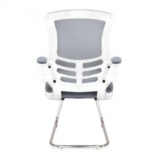 Image of Luna Nautilus Designs Luna Designer High Back Mesh Grey Cantilever Visitor Chair With Folding Arms and White Shell/Chrome Frame - BCM/L1302V/WHGY BCM/