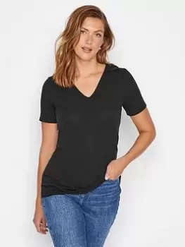 Image of Long Tall Sally Ribbed Ss Polo Top - Black, Size 10, Women