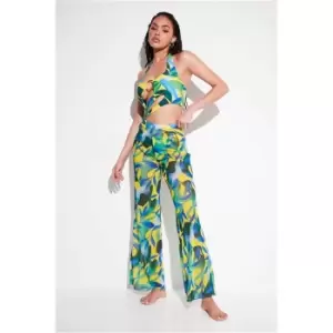Image of I Saw It First Blue Wide Leg Printed Beach Trouser - Blue